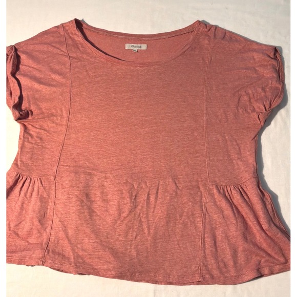 Madewell Tops - Madewell Womens 100% Linen Peplum Ruffle Hem Short Sleeve Top Pink M F4462